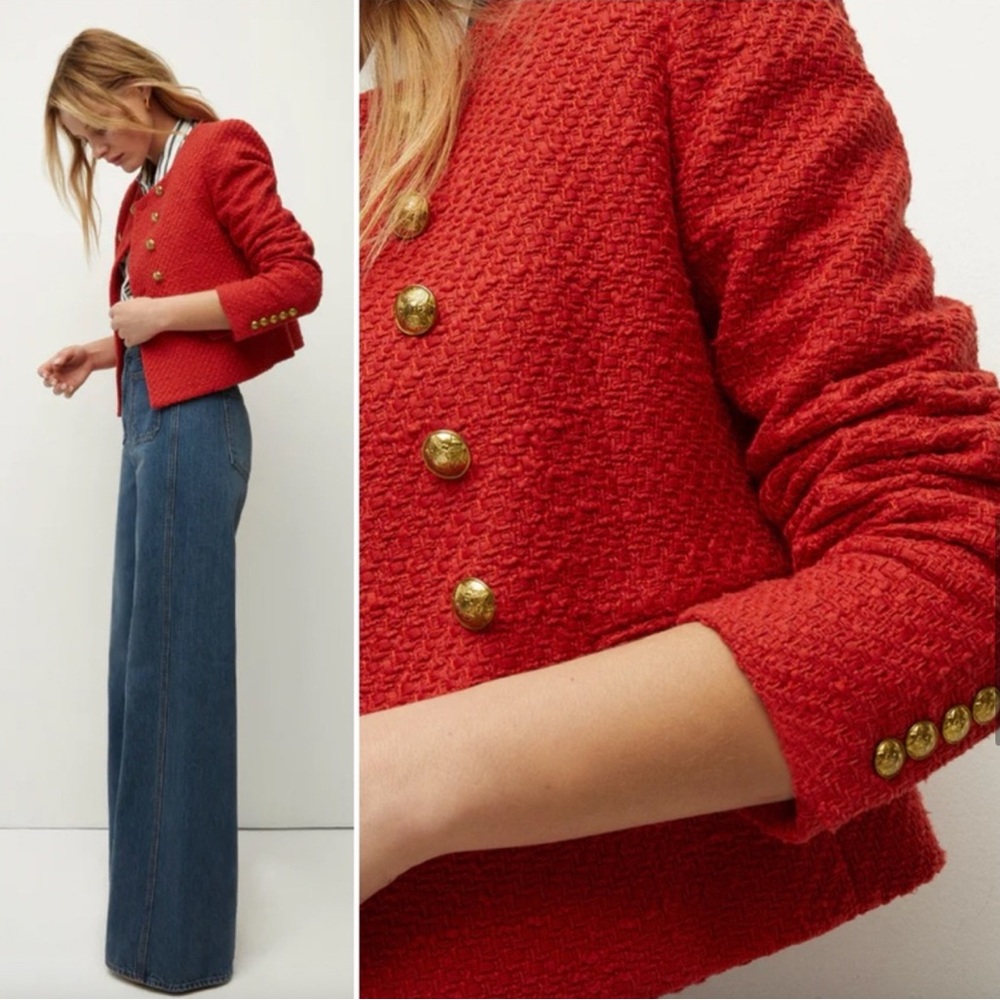 Veronica Beard Nantucket Red Bentley Tweed Tailored Jacket - Size 10